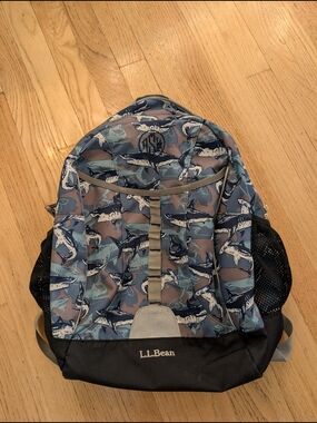 L.L. Bean Shark Print Blue Backpack